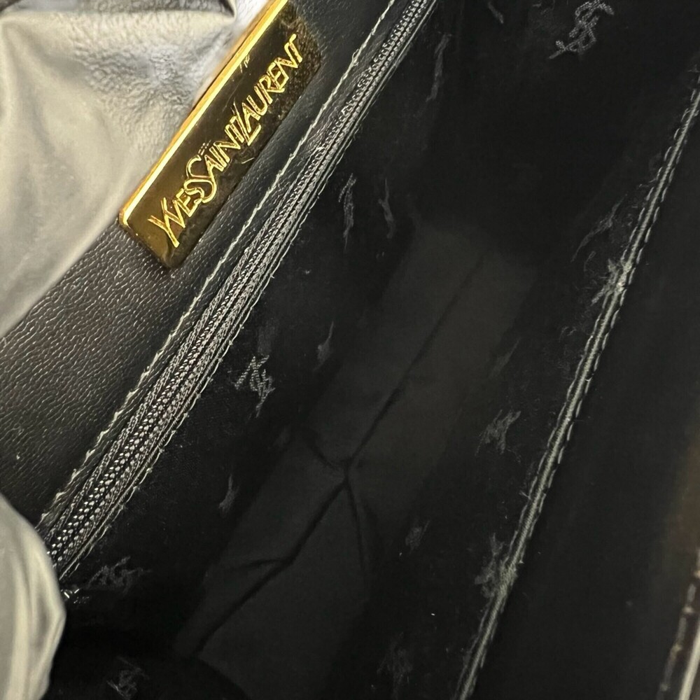 YVES SAINT LAURENT Vintage YSL Logo Hardware Leather Handbag Black 3024b - Picture 9 of 10